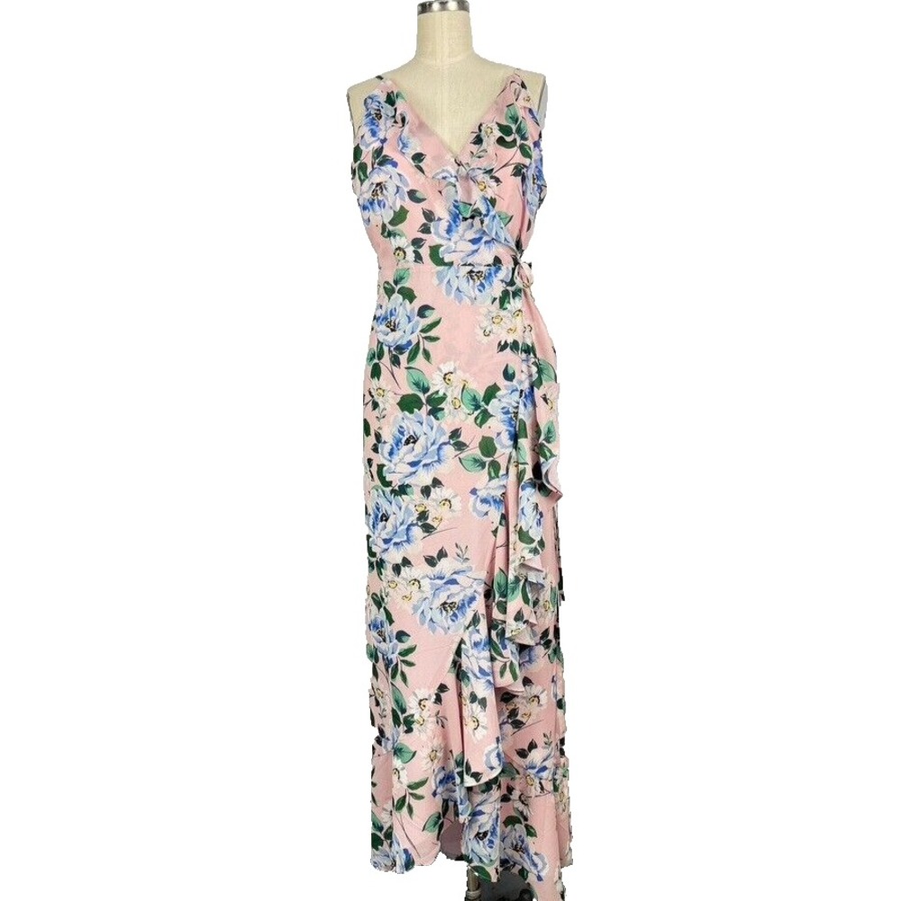 Yumi Kim Meadow Wonder Garden Blush Maxi Wrap Dress L Floral Sleeveless Wedding - Picture 3 of 11
